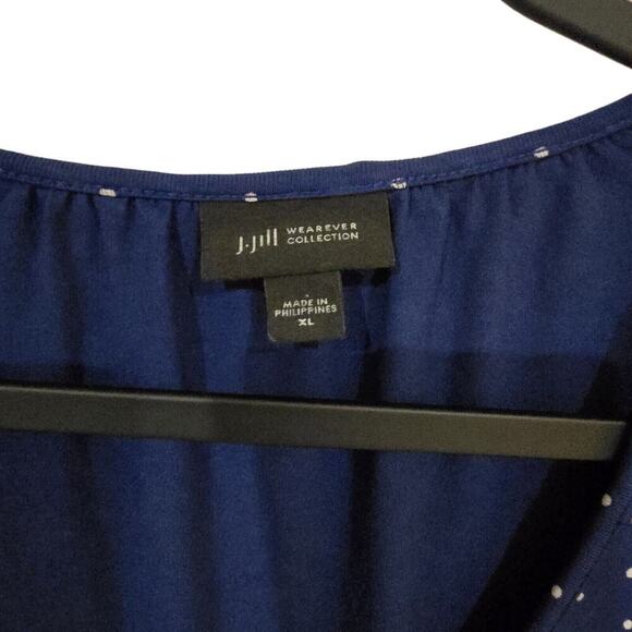 J Jill Wearever Top Womens XL Blue Polka Dot 3/4 Elastic Sleeve Rayon Nautical - Picture 4 of 15